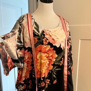 Chico's Floral Kimono Top - Black and Orange